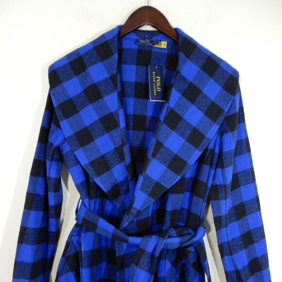 POLO RALPH LAUREN Checked Belted Shawl Collar Jacket XS Fringe Blue NEW $328 - Picture 9 of 14